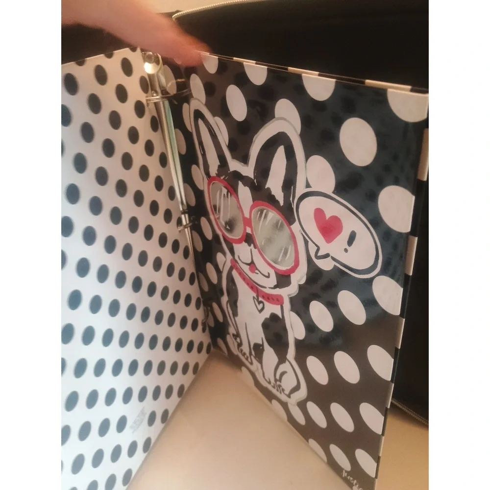 Justice French Bulldog Love Girl Power Polka Dot - Zip 3 Ring Binder & 2 Folders
